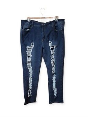 Jack David Dark Blue Distressed/ Destroyed Stretch Jeans